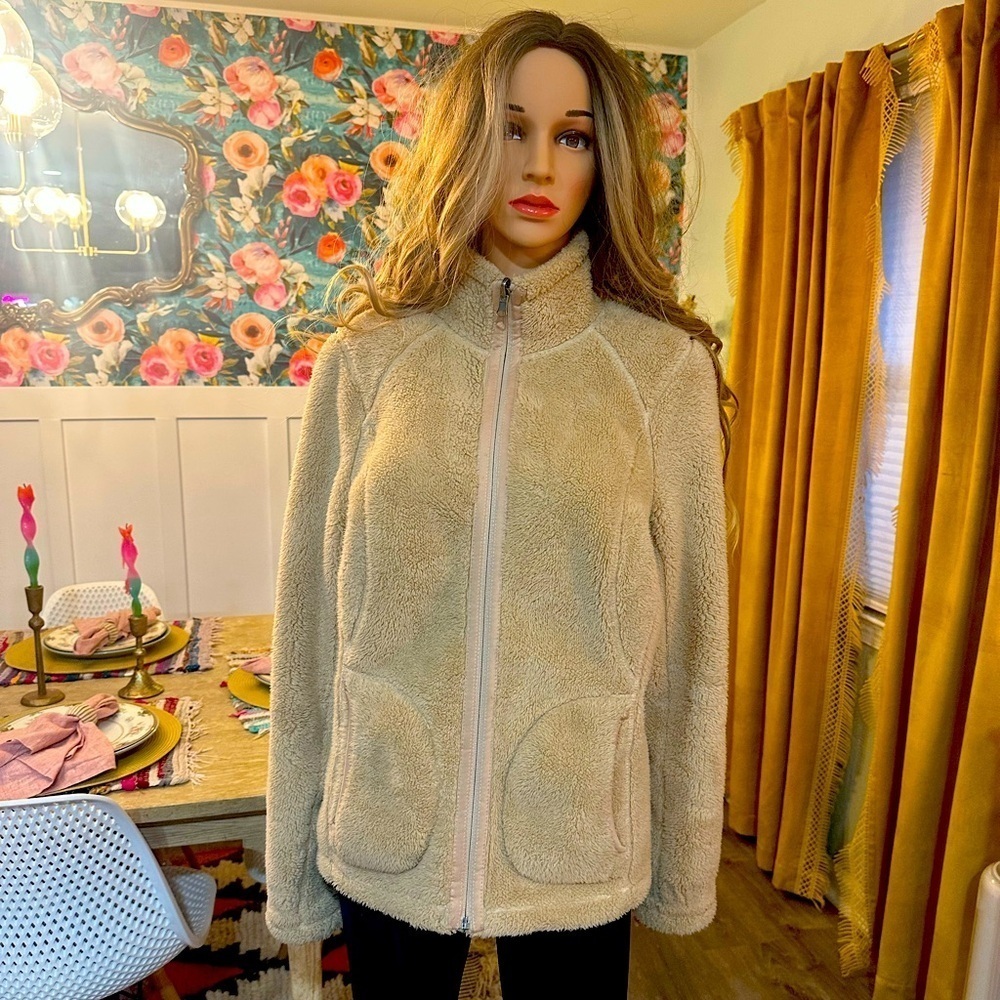 Tan Reversible fuzzy jacket sz M - Picture 1 of 9
